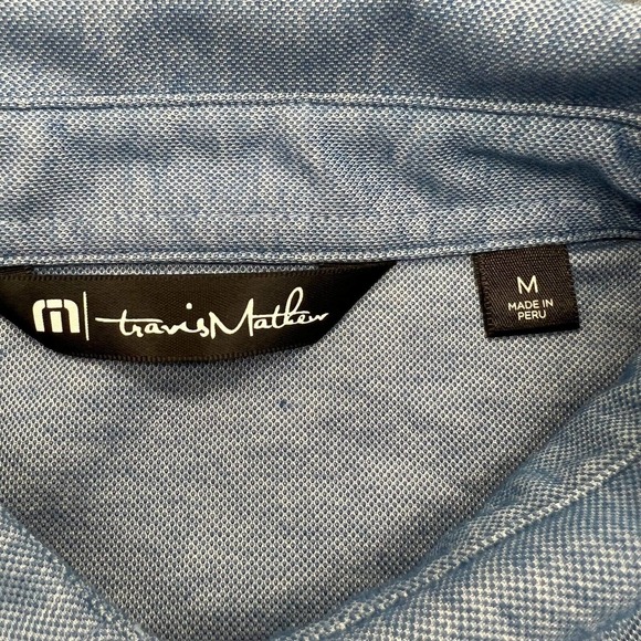 Travis Mathew Oceanside Heather Polo Shirt Mens M Blue Performance Short Sleeve - Picture 3 of 9